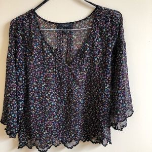 Jessica Simpson Sheer Floral top - scalloped hem